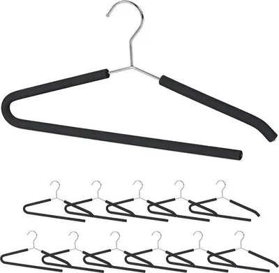 Productafbeelding van Famanu set van 12 kledinghangers - antislip, met open broekhouder, zwart
