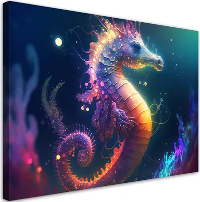 Produktbild von Leinwandbild Neon-Seepferdchen 60x40 Feeby Bunt bild für die wand bereit zum aufhängen