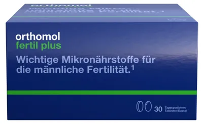 Zdjęcie produktu dla Orthomol Fertil plus - dla mężczyzn pragnących potomstwa - z cynkiem i selenem - wspomaga męską płodność - tabletki/kapsułki, 30 dziennych porcji