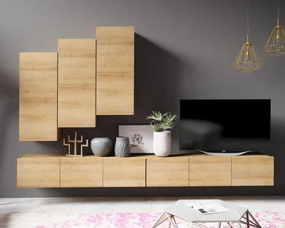 Produktbild von Wohnwand Amanda XI Breite 300cm Anbauwand Moderne Schrankwand TV-Schrank (Goldene Eiche)