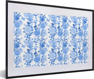 Produktbild von MuchoWow® Gerahmtes Poster Blumen - Rosen - Blau 60x40 cm - Poster mit Schwarzem Bilderrahmen Wandposter Rahmen Foto Bilder - Schlafzimmer - Plakat in Rahmen - Drucken