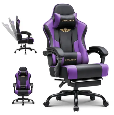 Obrázok produktu pre Herná stolička GT806 – kancelárska stolička – ergonomická stolička – nastaviteľná výška – opierka nôh – opierka hlavy – bedrová opierka – otočné kolieska o 360° – fialová