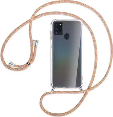 Produktbild von Handykette Backcover-Schutzhülle mit Band (Metall silberfarben) für Samsung Galaxy A21s - Rainbow