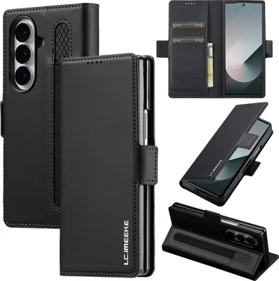 Immagine prodotto di Custodia magnetica in pelle flip per Samsung Galaxy Z Fold 7, con slot per schede e funzione stand Nero