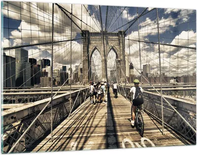 Produktbild von Bilder auf glas - Amerika brooklyn brücke bau - 120x80cm - Glasbilder - Wandbilder - Kunstdruck - zum Aufhängen bereit - Wanddekoration aus Glas - Glas Bilder - Wandbild auf Glas - GAA120x80-2497
