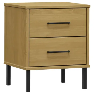 Image de Table de chevet OSLO avec pieds métalliques Pin massif marron