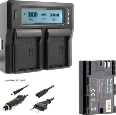 Produktbild von 1x Akku + Lader für Canon LP-E6 EOS R5 R6 5DS 90D 7D  LP-E6N 2040 mAh (7,4V)