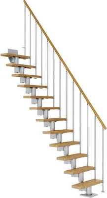 Produktbild von Pertura Mittelholmtreppe Spiros Eiche Leimholz Perlgrau Gerade 75 cm 13 Stufen / 14 Steigungen Stabgeländer Grau (RAL 90