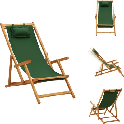 Immagine prodotto di vidaXL Sedia da spiaggia pieghevole in legno massiccio di eucalipto e tessuto verde - Sedie da giardino