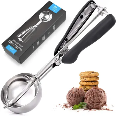 Produktbild von Eisportionierer Edelstahl mit Auslöser 4 cm Eislöffel Auswerfer für Eiscreme Teig Schwarz