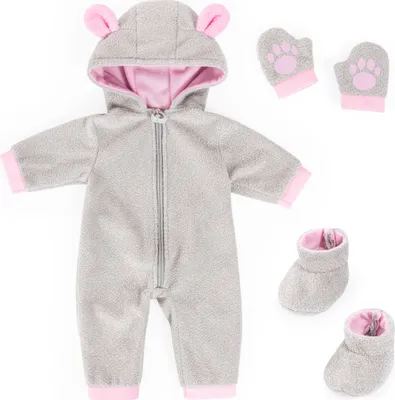 Produktbild von Bayer Design 84205AA Puppenkleidung, Babypuppen Anziehsachen für Puppen 38-42 cm, grau, rosa
