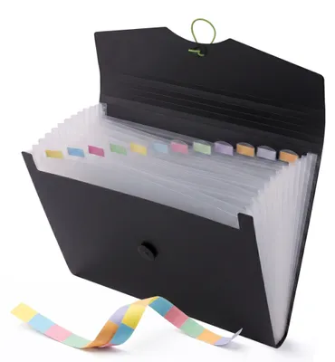 Productafbeelding van D.RECT Documentenmap A4 - Registermap met 12 vakken en elastische sluiting - Zwart