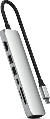 Produktbild von Satechi USB-C 7-in-1 Slim Multiport Adapter (Ethernet) HDMI 4K bei 60Hz Ethernet 1 Gigabit, 10/100/1000 Mbps USB-C PD bis zu 100W Eingang, 80W max Ausgang