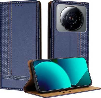 Produktbild von Handyhülle für Xiaomi 12S Ultra Leder Flip Klappbare Schutzhülle mit Standfunktion Blau