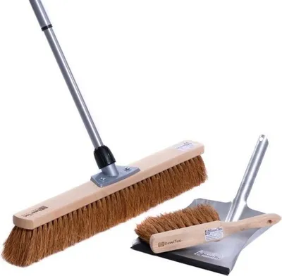 Produktbild von BawiTec Kokosbesen Kehrset 40cm mit Teleskopstiel Handfeger und Kehrblech Besen Set Kokos Feger