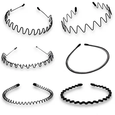 Produktbild von Metall-Haarreifen mit Wellenmuster 6er-Set, Uni Haarspangen für Damen und Herren, flexibles Stirnband gegen Haarfraß, sportlicher Haarreif zum Sport und Alltag, schwarz