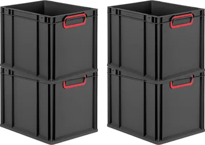 Immagine prodotto di SuperSparSet 4x Eurobox NextGen Color | HxLxP 32x30x40cm | 30 litri | Maniglie rosse chiuse | Nero | Eurocontenitore, contenitore per il trasporto, contenitore per il trasporto, contenitore impilabile