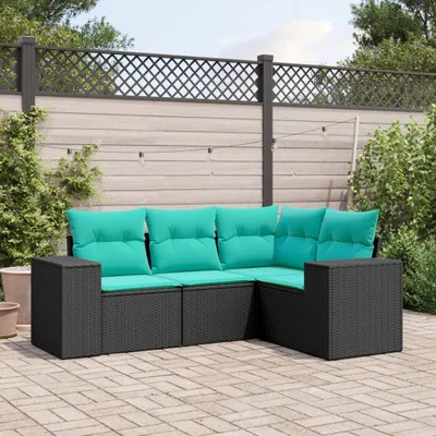 Image de Maison Exclusive - Ensemble de salon de jardin 4 pièces avec coussins, en polyrotin noir