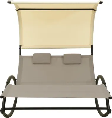 Produktbild von vidaXL Doppel-Sonnenliege mit Sonnendach Textilene Taupe und Creme