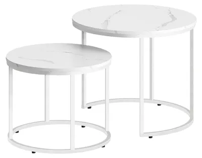 Image de Lot de 2 Tables Basses Gigognes Effet Marbre Blanc