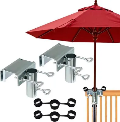 Produktbild von Famanu Halter für Sonnenschirme verstellbar - 2 Stück, Balkon, Durchmesser 25-38 mm
