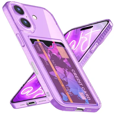 Obrázok produktu pre Silikónové puzdro NALIA Neon pre iPhone 16 – priečinok na karty a výrazná signálna farba – CARDPOP (puzdro s nárazovou ochranou) – značka z Berlína – fialová