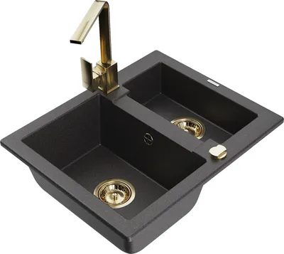 Produktbild von Mexen Carlos 1,5-Becken-Granitspüle mit Mischbatterie Rita, Schwarz gesprenkelt - 6518-76-670300-50