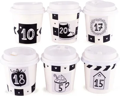 Productafbeelding van Adventskalender om te vullen cups zwart - Wit 24 geschenkdozen bekers Kerstmis
