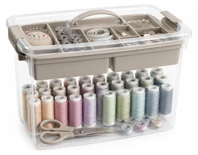 Produktbild von Nahbox/nahset-aufbewahrungsbox - beige -22L - 45 x 28 x 28 cm - mit Ablagefach - Wolle/garn/nadel