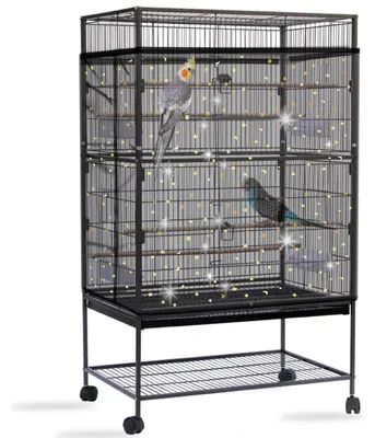 Produktbild von Vogelkäfig Abdeckung Groß, Samenfänger Netz Schwarz, Paillettenstern