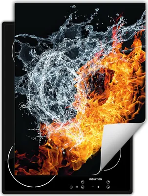 Produktbild von DarHaus Herdabdeckplatte Einteilig Küche Abdeckplatte für Glaskeramikfeld Abdeckung Induktionskochfeld Aufrollbare Matte 40x52 cm, Wasser - Feuer