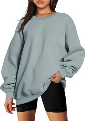 Produktbild von ASKSA Damen Sweatshirts Basic Rundhals Langarmshirt Loose Fleece Pullover Casual Oberteile Tops, Hellgruen, XL