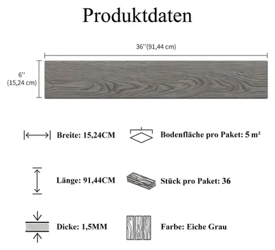 Obrázok produktu pre Samolepiaca vinylová podlaha, vzhľad dreva, sivá, dub, 15,24 x 91,44 cm, 36 dosiek, 5 m²