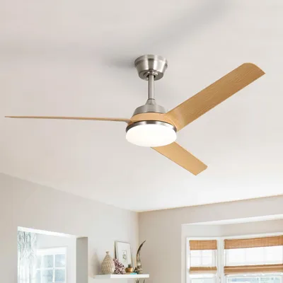 Produktbild von Sofucor Nickel Deckenventilator mit Lichtern, DC, 132 cm, 3 ABS-Flügel, Nickel-Naturholz