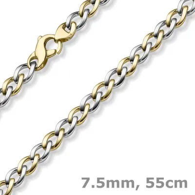 Produktbild von 7,5mm Phantasie Halskette Collier aus 585 Gold Gelbgold Weißgold bicolor 55cm