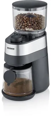 Produktbild von Professionelle Kaffeemühle SEVERIN KM 3880, 140 W, 30 Mahlgrade, für bis zu 12 Tassen – Schwarz/gebürsteter Edelstahl