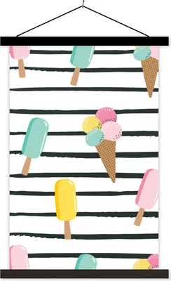 Produktbild von MuchoWow® Textilposter Sommer - Eiscreme - Pastell 120x180 cm mit schwarzem Rahmen - Fotos