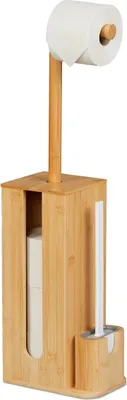 Produktbild von Relaxdays WC Garnitur, aus Bambus, HBT: 72,5 x 26 x 15 cm, freistehend, Toilettenbürste mit Bürstenhalter, natur/weiß