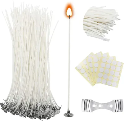 Produktbild von Gewachste Kerzendochte 100 Stück, Baumwolle Mit Metallsockel, 20 Cm Für DIY Kerzenherstellung