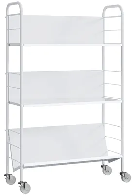Image de Étagère blanche à 3 niveaux, montée sur roulettes | Couleur : Blanc | Dimensions : 69 x 26 x 108 cm