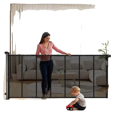 Produktbild von VEVOR Ausziehbares Babygitter, 870 mm hoch, bis zu 1800 mm breit ausziehbar, ausziehbares Gitter für Kinder oder Haustiere, Netzmaterial, einfach zu installieren für Innen Treppen, Türöffnungen, Flure, Spielzimmer, Schwarz, Schwarz-j, 3200x1055 mm