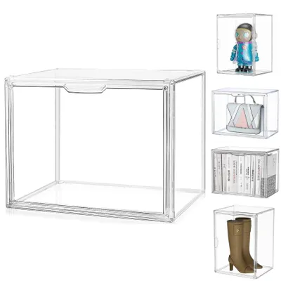 Image de Vitrine en acrylique transparent avec porte, dimensions 45 x 33 x 33 cm