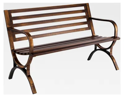 Produktbild von Gartenbank mit 127 cm Länge und 250 kg Tragkraft, Terrassenbank mit Lattenmuster und abgerundeten Armlehnen, Balkonbank mit Metallrahmen in Antikbronze