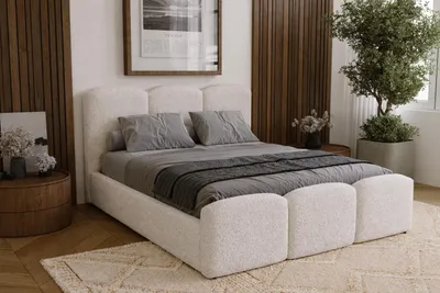 Produktbild von Doppelbett 160x200 cm Capri mit Bettkasten - Schlafzimmerbett, Lattenrost, Bouclé Creme (Lambi 1)