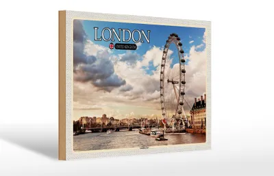 Produktbild von Holzschild Städte United Kingdom England London Eye 30x20cm