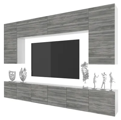 Produktbild von BELINI Wohnwand MILANO 2 Wohnzimmer 300 cm - Grau Matt, Moderne Schrankwand Set, Anbauwand TV-Schrank Griffloses System