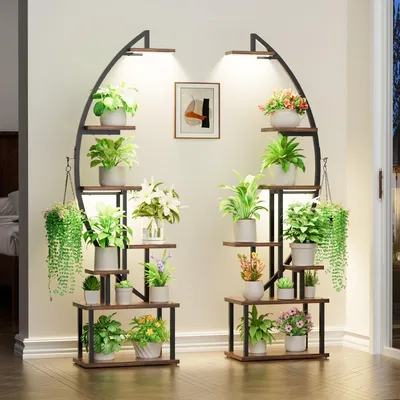 Immagine prodotto di Scaffale per piante metallo - 7 ripiani - 165 cm - Con lampada per la crescita - A mezzaluna