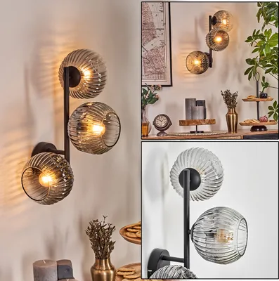 Produktbild von Villamare Wandlampe aus Metall/Riffelglas in Schwarz/Rauchfarben/Klar