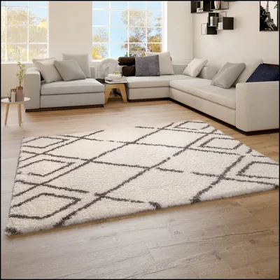 Produktbild von TT Home Teppich Wohnzimmer Hochflor Skandi Stil Mit Rauten Shaggy Modern Größe 60x90 cm