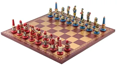 Produktbild von Exklusives Italfama Schachset – Handbemalte Ägyptische Figuren 9,5 cm &  Schachbrett 45x45 cm